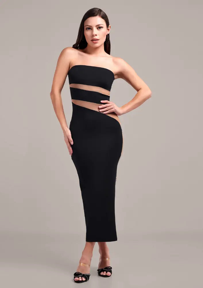 Black Bodycon Maxi Dress with Chic Cutout Detailing
