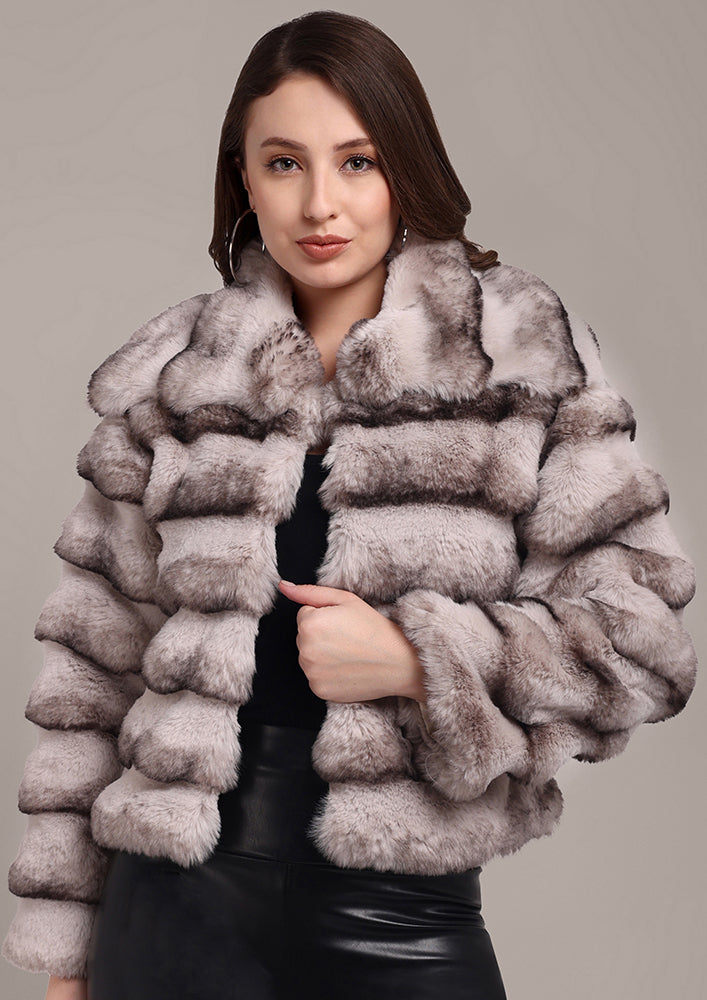 Grey Chinchilla Design Faux Fur Jacket