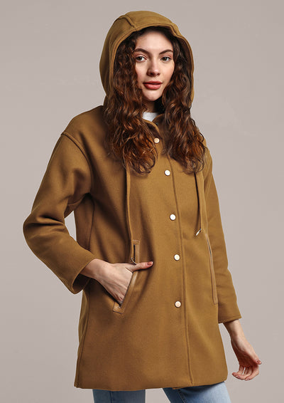 Hooded Oversized  Coat In Camel Color