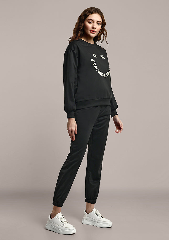 Black Graphic Sweatshirt and Track Pant Set