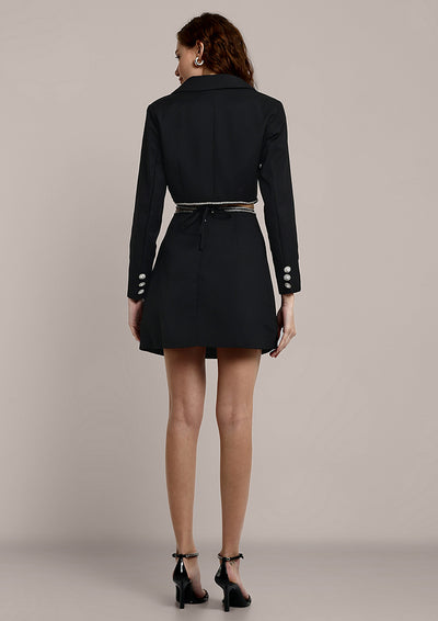 Black Embellished Cutout Mini Blazer Dress