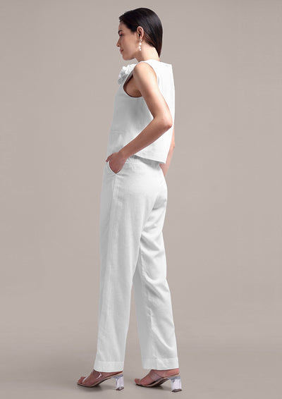 White Sleeveless Front Button-Up Vest With High Waisted Pants