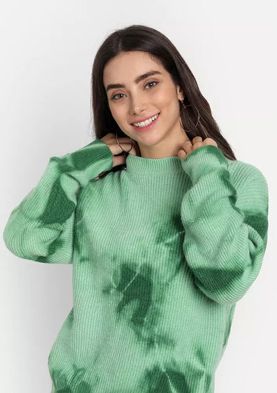 Green Tie-Dye Slouchy Knitted Sweater