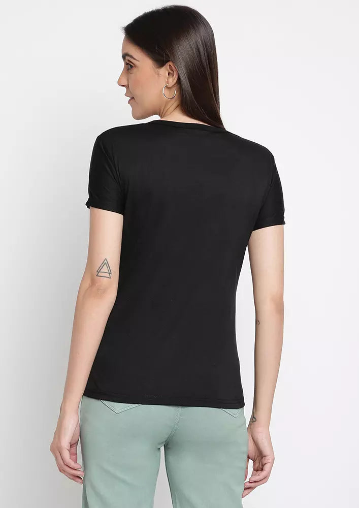 Black Printed Short Sleeve Basic T-shirt