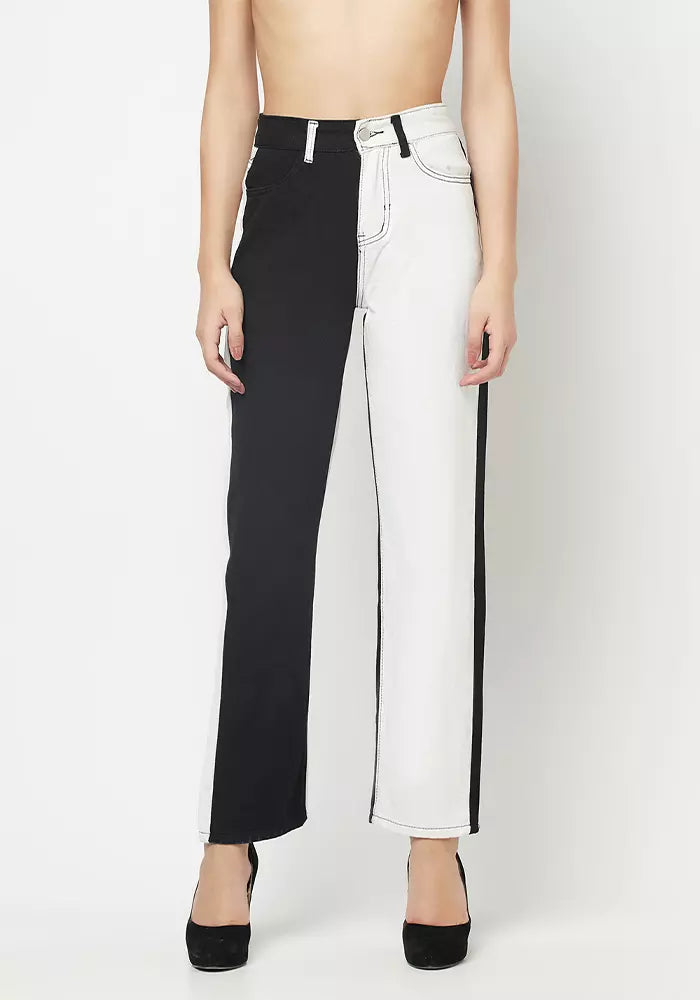 Black & White Double Shade High Waisted Jeans