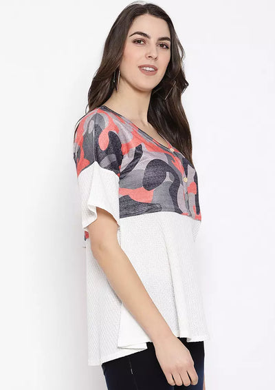 Camouflage Patchwork Short Sleeve Top