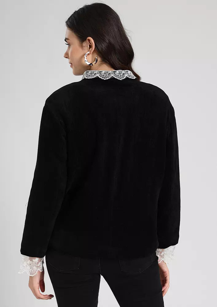 Black Codrouy Lace Trimmed Blazer