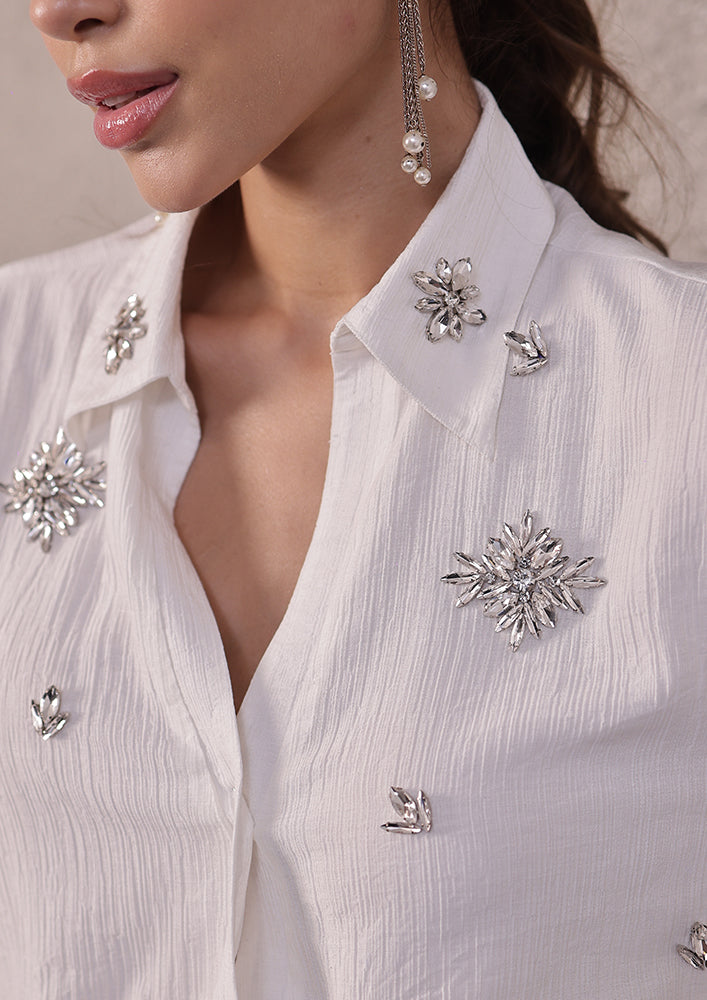 Off-White Swarovski Embellished Wrap Shirt IKI CHIC Private Ltd.