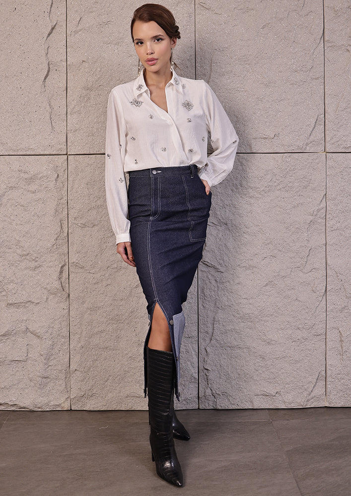 Off-White Swarovski Embellished Wrap Shirt IKI CHIC Private Ltd.