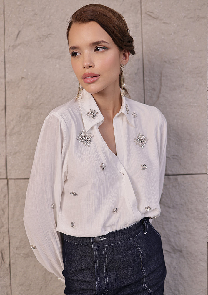 Off-White Swarovski Embellished Wrap Shirt IKI CHIC Private Ltd.