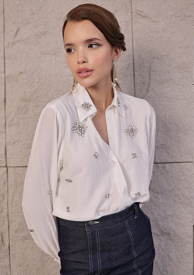Off-White Swarovski Embellished Wrap Shirt IKI CHIC Private Ltd.