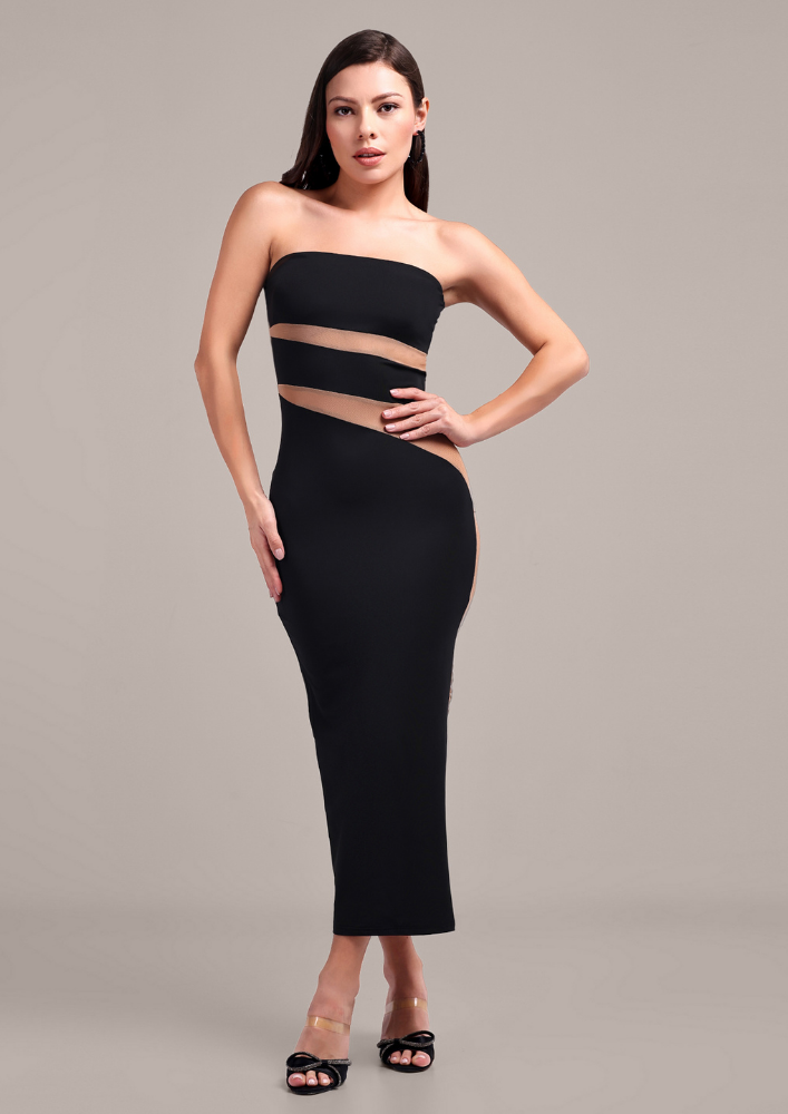 Black Bodycon Maxi Dress with Chic Cutout Detailing