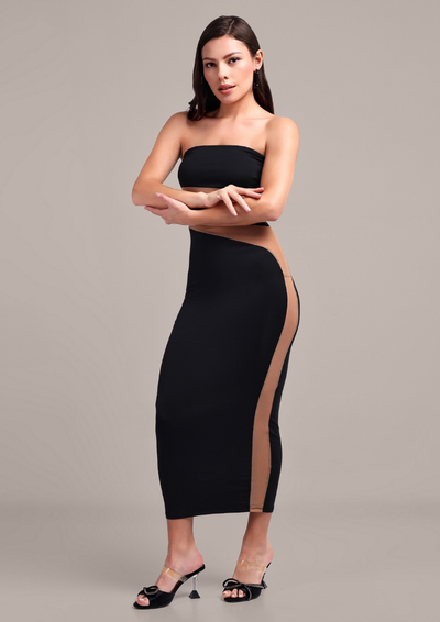 Black Bodycon Maxi Dress with Chic Cutout Detailing