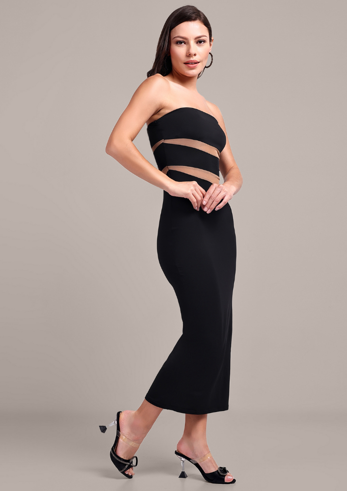 Black Bodycon Maxi Dress with Chic Cutout Detailing