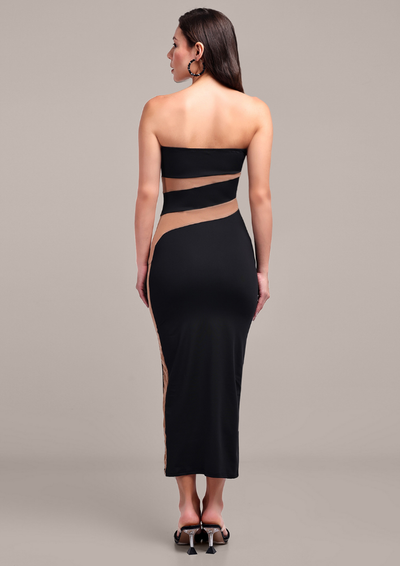 Black Bodycon Maxi Dress with Chic Cutout Detailing