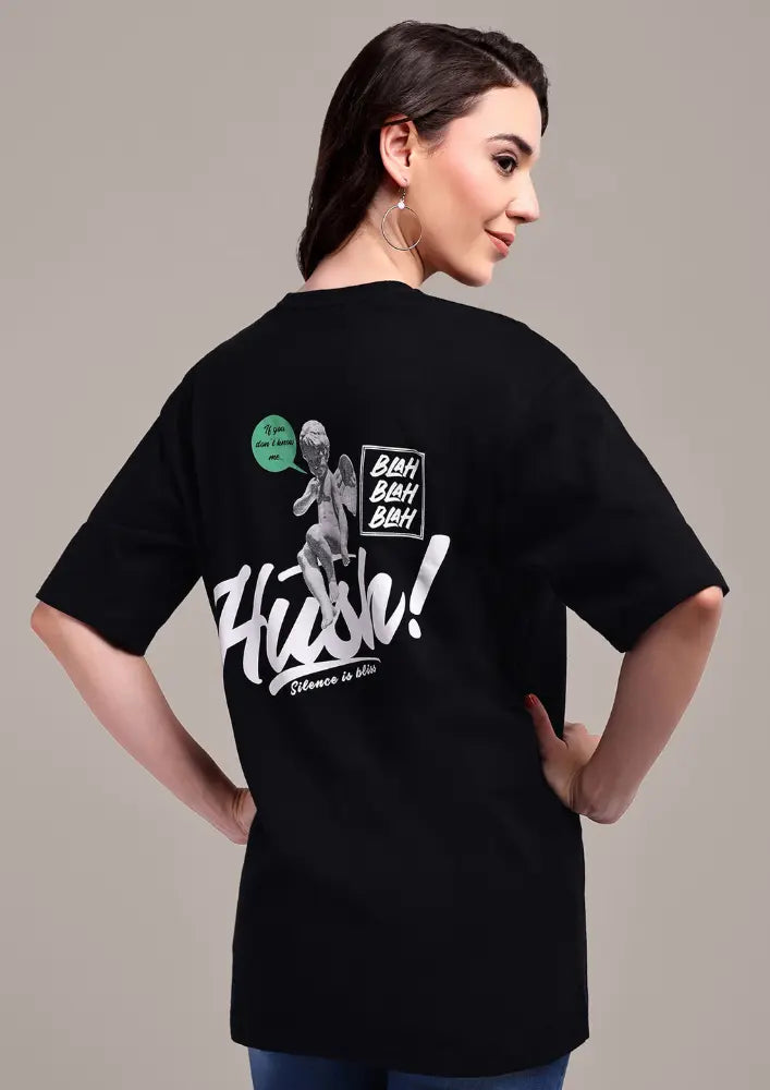 Black Oversized Graphic Print T-Shirt IKI CHIC Private Ltd