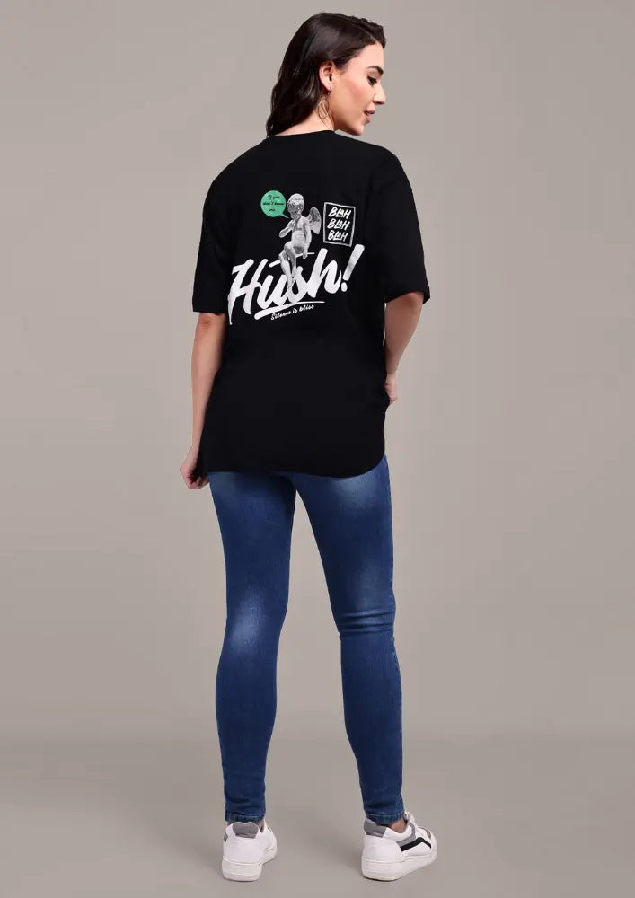 Black Oversized Graphic Print T-Shirt IKI CHIC Private Ltd