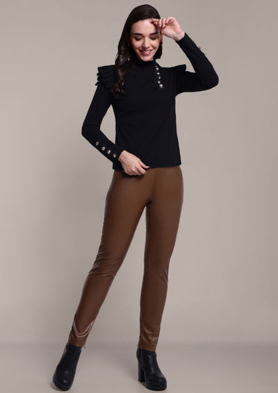 Brown Faux Leather High Waisted Leggings