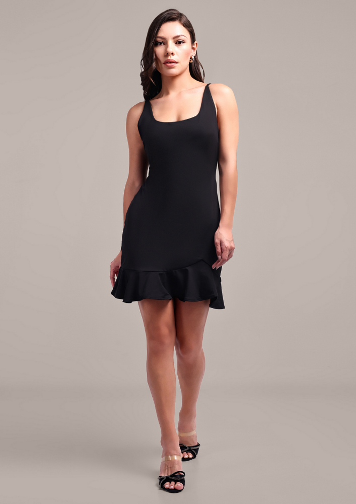 Black Body-Fitted Dress with Flared Hem for Elegance