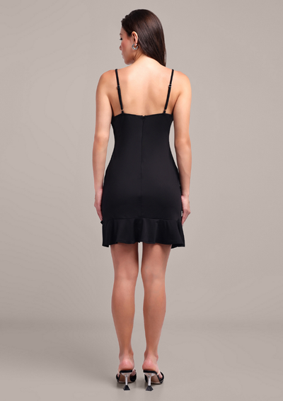 Black Body-Fitted Dress with Flared Hem for Elegance