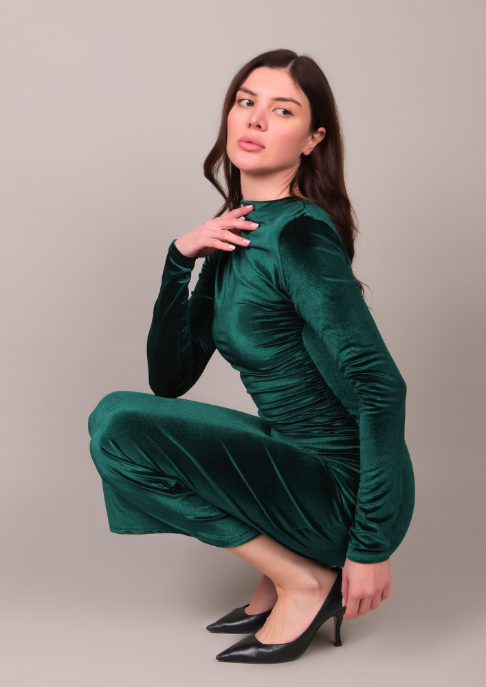 Elegant Green Velvet Midi Bodycon Dress IKI CHIC Private Ltd.
