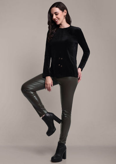 Olive Green Faux Leather High Waisted Leggings