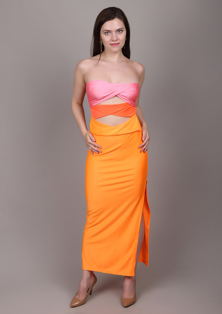 Orange Off-Shoulder Cutout Dress IKI CHIC Private Ltd.