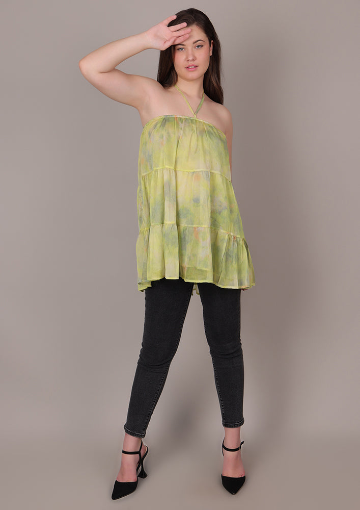 Light Green Floral Casual Top