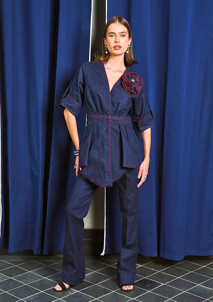 Short-sleeve Denim Jacket And Boot Leg Pant Set IKI CHIC Private Ltd