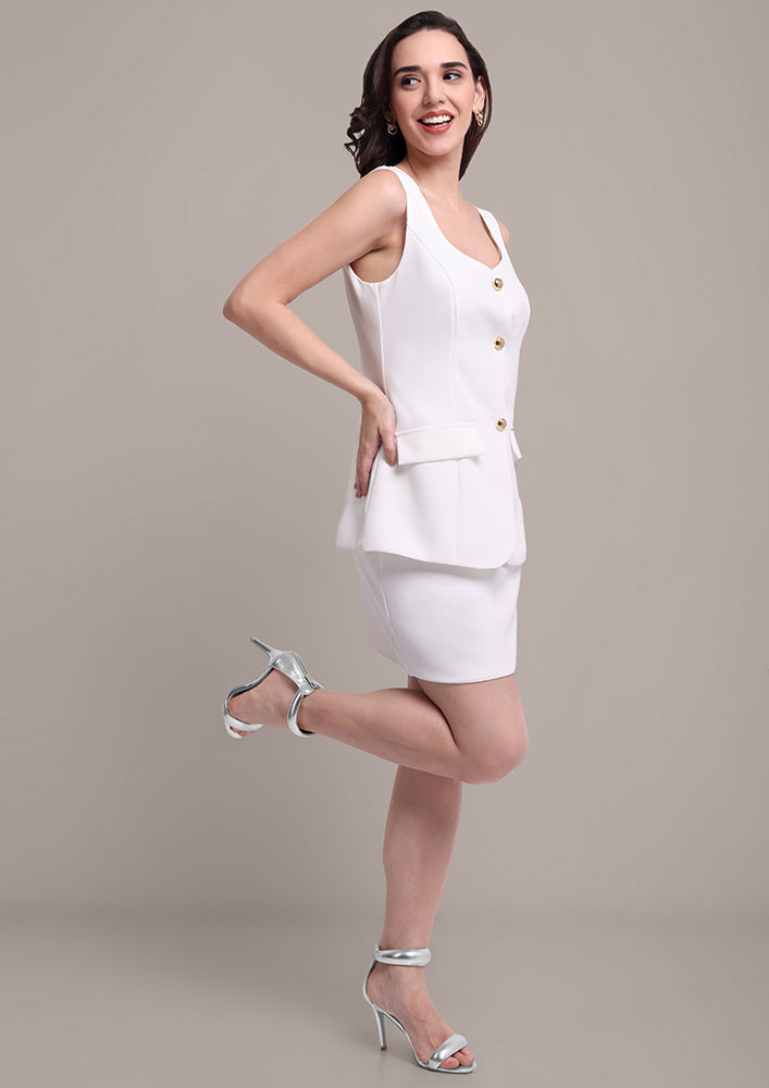 White Petal-Cut sleeveless Formal skirt Set IKI CHIC Private Ltd.