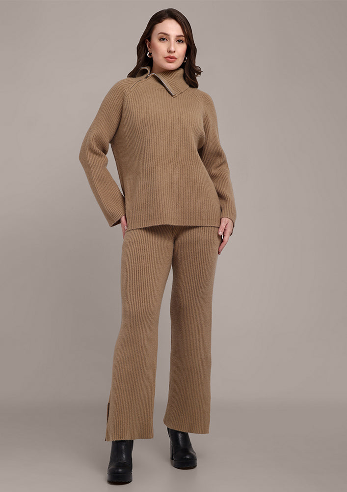 Beige Co-ord Set with Zip Detailing IKI CHIC Private Ltd.