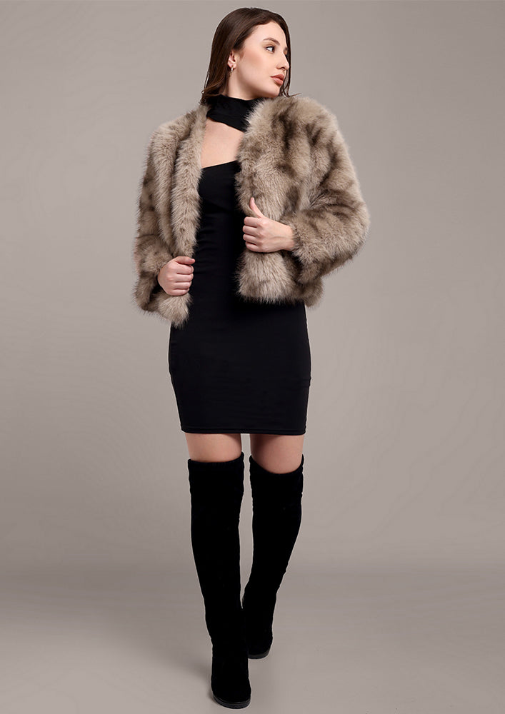 Beige and Brown Arctic Fur jacket IKI CHIC Private Ltd.