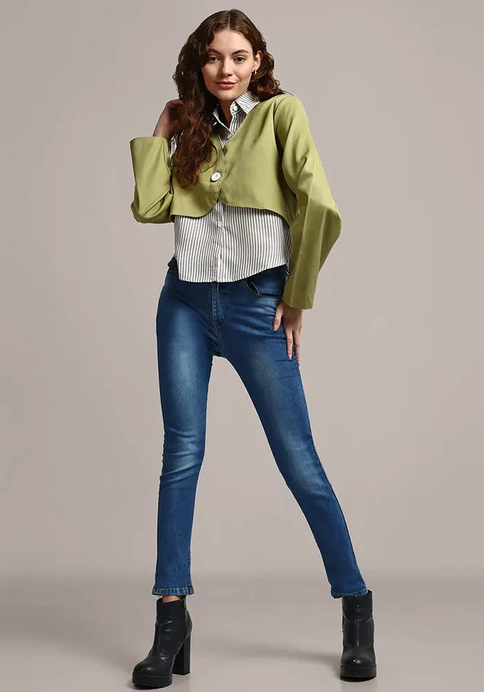 Striped Shirt Style Layered Top IKI CHIC