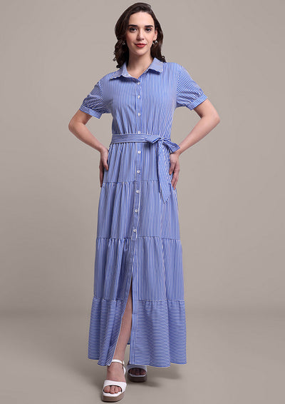 Blue & White Stripe Maxi Dress IKI CHIC Private Ltd.