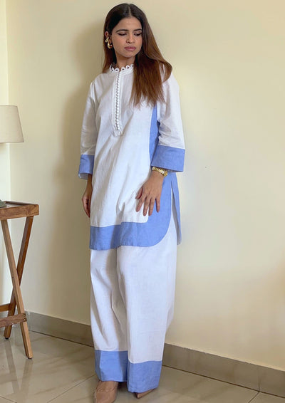 Cotton Linen Kurta with Patches Sets