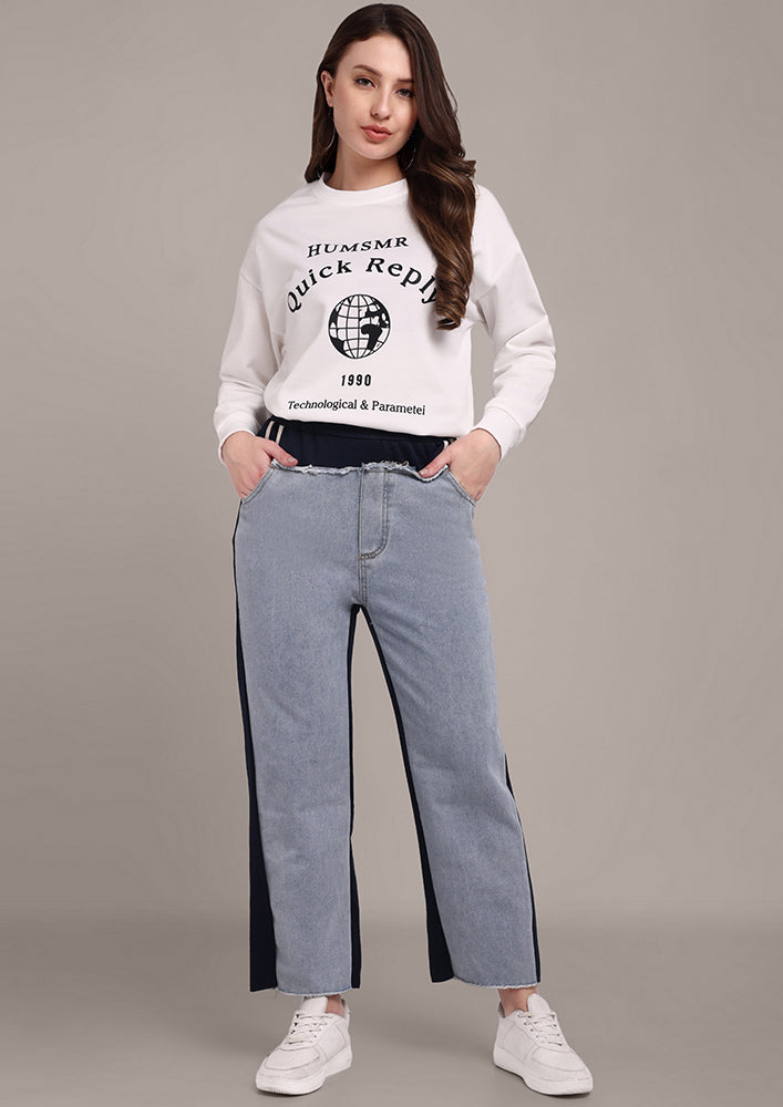 Navy Blue Trousers with Denim Front layer IKI CHIC Private Ltd.