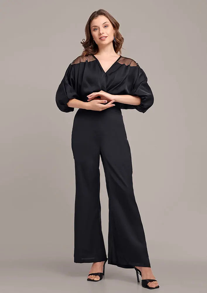 Black V-Neck Wide-Leg Jumpsuit IKI CHIC Private Ltd