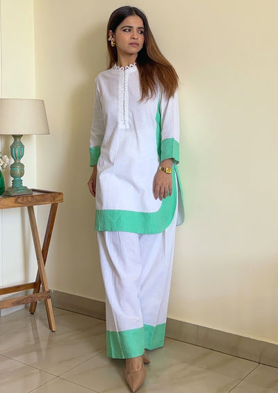 Cotton Linen Kurta with Patches Sets