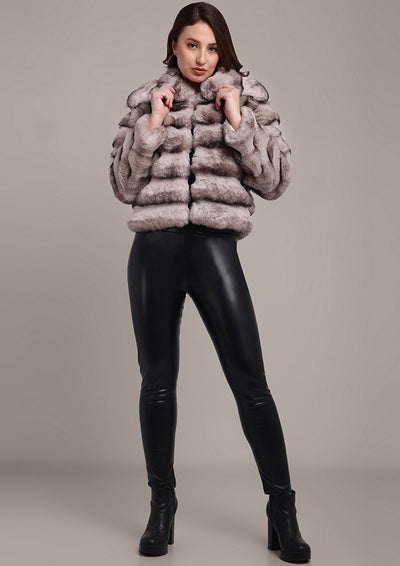 Grey Chinchilla Design Faux Fur  Jacket