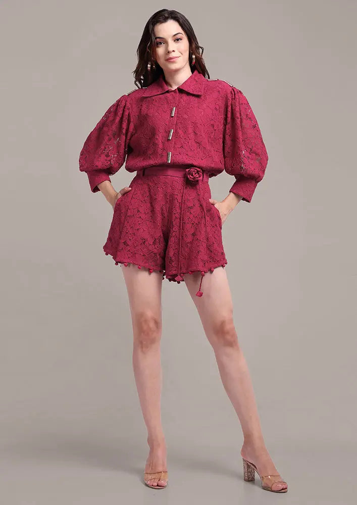 Viva Magenta Shirt Top With A-Line Short Sets IKI CHIC Private Ltd