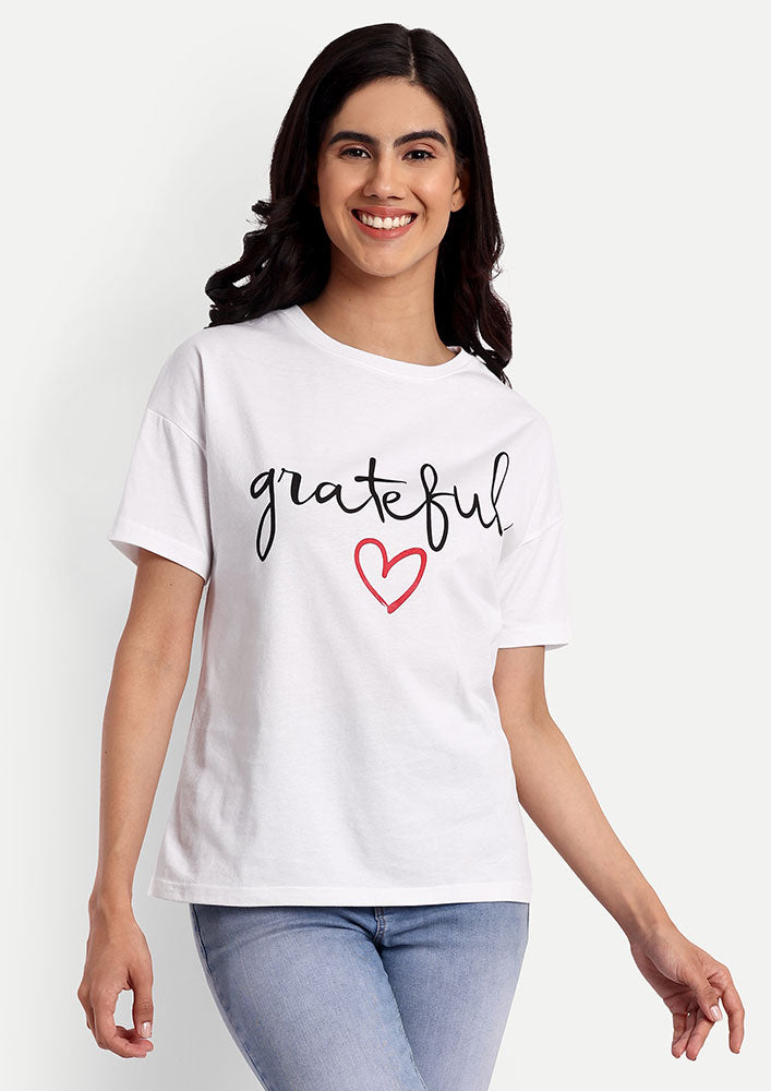 White Grateful Print Short Sleeve T-Shirt