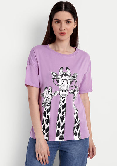 Lavender Giraffe Print Short Sleeve Regular T-Shirt