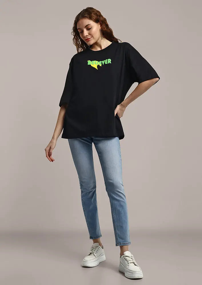 Believer Print Oversized Black Gen-Z Unisex T-shirt IKI CHIC Private Ltd