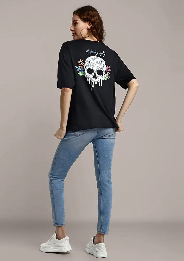 Skull Print Black Relaxed Fit Gen-Z Unisex T-shirt IKI CHIC Private Ltd