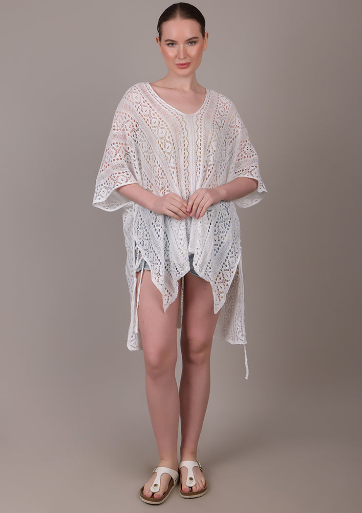 White V-Neck Beach Cover-up IKI CHIC Private Ltd.