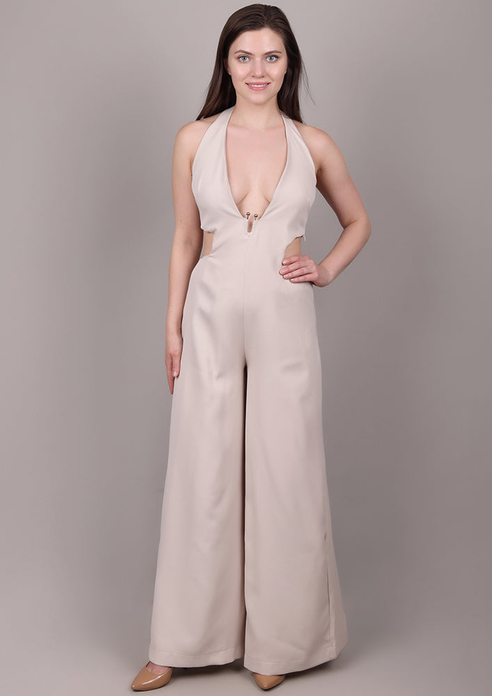 Beige Loop Backless Jumpsuit IKI CHIC Private Ltd.