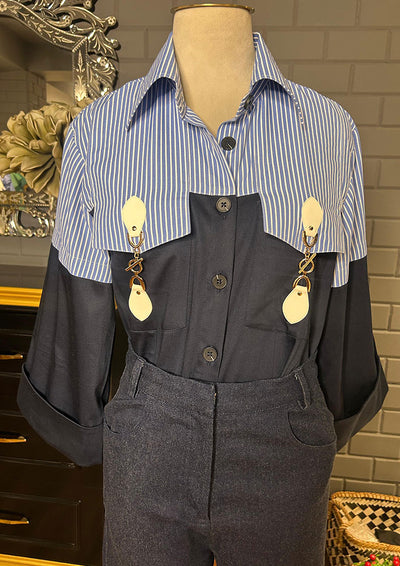 Stripe And Navy Blue Popplin Shirt
