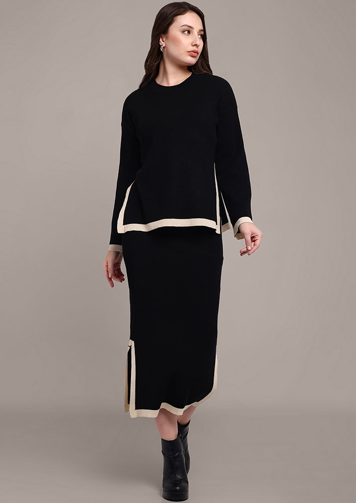Black Knitted Skirt Set with Slits IKI CHIC Private Ltd.