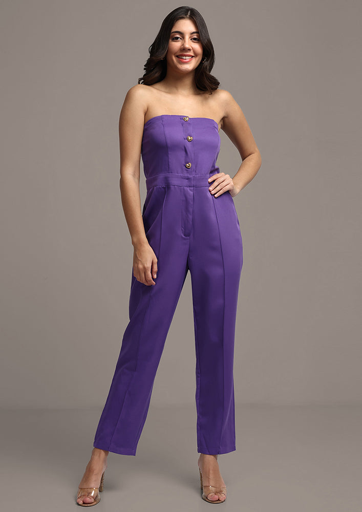 Purple Tube Jumpsuit And Blazer Set With Belt