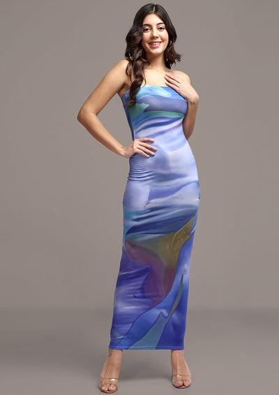Multicolor Abstract Print Tube Maxi Dress
